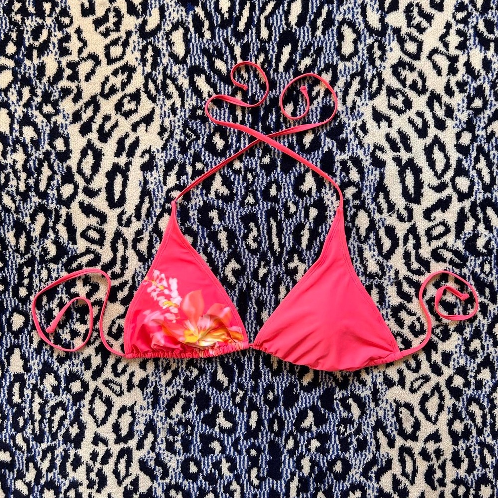 No Boundaries Pink Tropical Floral Bikini Top Size XL (16-18)